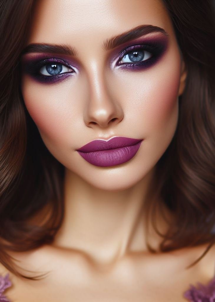 Fall for these captivating hues! Violet smokey eyes with mauve lips offer a unique and mesmerizing take on smokey eye makeup, perfectly complementing the cooler tones of autumn.