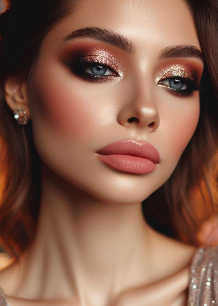 Bridesmaid glam on a budget! Rose gold smokey eyes with nude lips offer a glamorous and universally flattering look that's easy to achieve, making it perfect for bridesmaids on their big day.