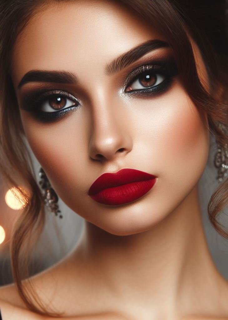 Classic with a kick! Chocolate brown smokey eyes paired with deep red lips create a timeless and bold look, perfect for a night out or adding instant drama to your everyday makeup.