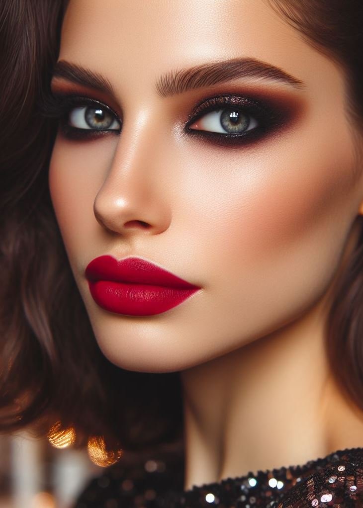 Modern muse vibes! Ditch the black with a chocolate brown smokey eye. Deep red lips add a touch of vintage glamour for a look that's both modern and iconic.