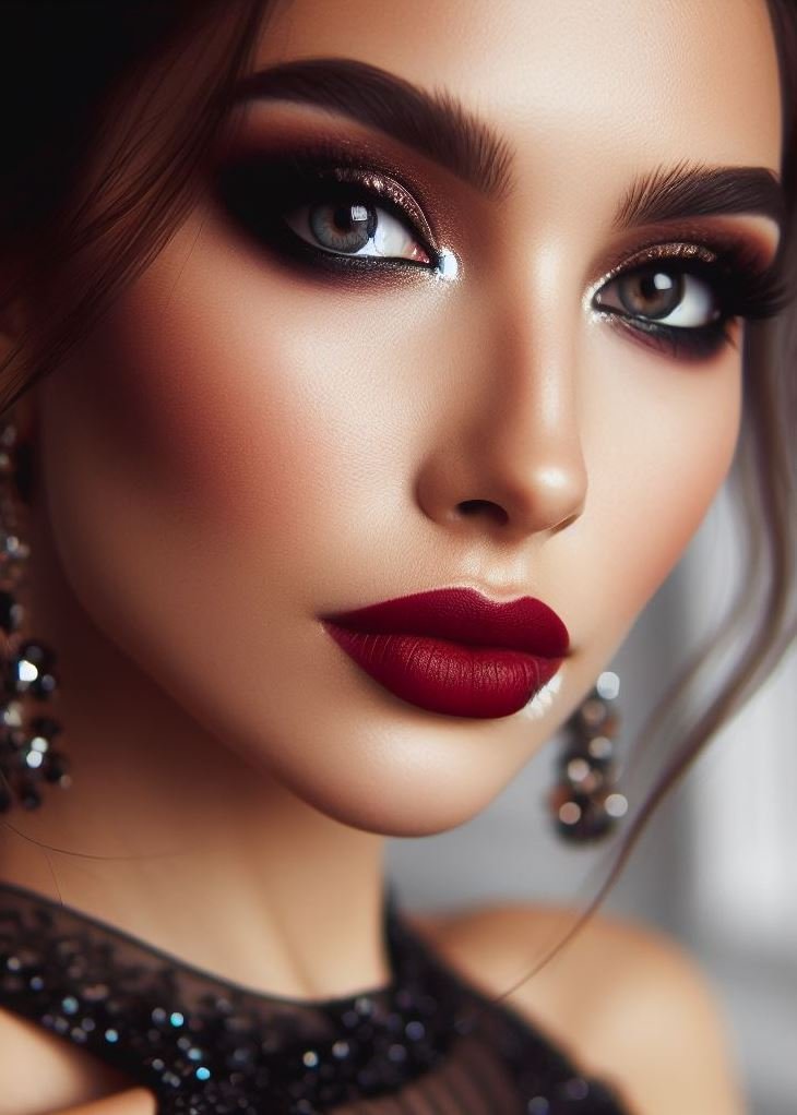 Date night done right! Chocolate brown smokey eyes and deep red lips offer a sultry and sophisticated combination, perfect for sweeping your date off their feet.