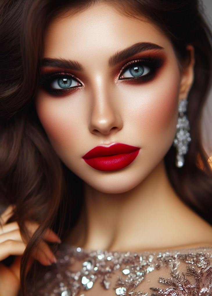 Holiday glam on a budget! Chocolate brown smokey eyes and deep red lips offer a festive and sophisticated look that requires minimal products, making it perfect for the holiday season.