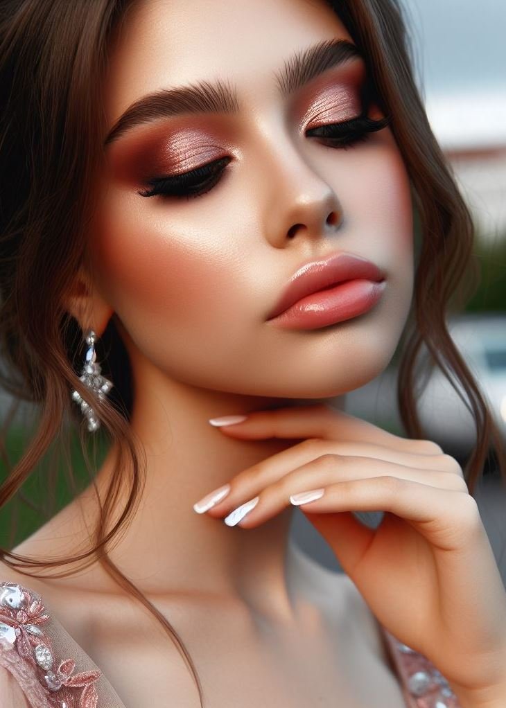 Prom makeup perfection! This soft peachy eyeshadow look with dewy skin is fresh, romantic, and absolutely prom-worthy. ✨