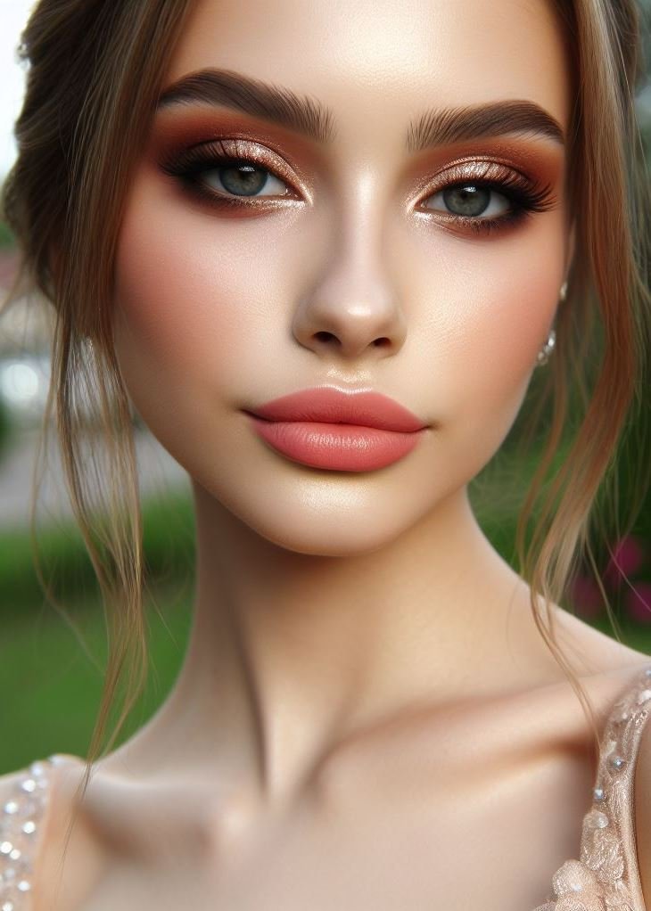 Get that lit-from-within glow! This prom makeup features dewy skin and a sweep of beautiful peachy eyeshadow for a natural yet glamorous look.