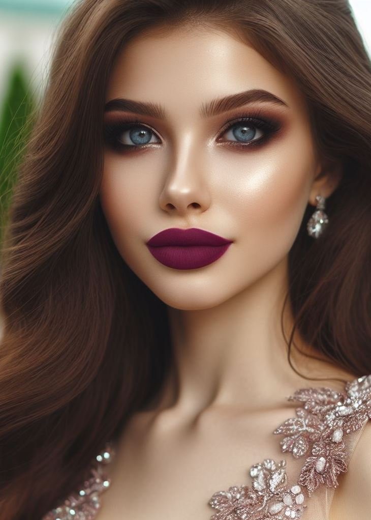 Bold lips, soft eyes! This prom makeup pairs a dramatic dark plum lipstick with a neutral eye for a look that's both glamorous and effortless. ✨