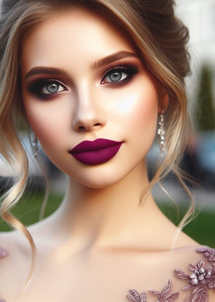 Let your lips do the talking! This prom makeup features a statement-making dark plum lipstick balanced with soft neutral eyeshadow for a show-stopping look.