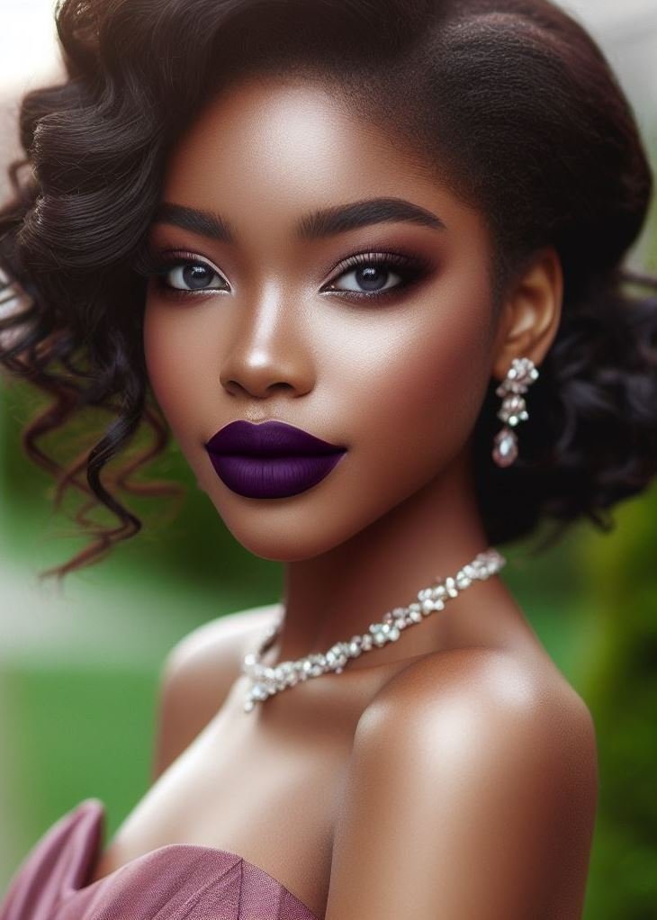 Date night vibes for prom? This look combines a sultry dark plum lipstick with a neutral smoky eye for a touch of mystery and elegance.