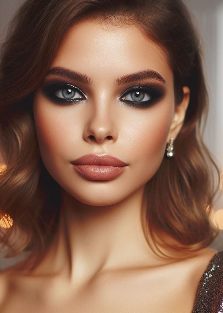 Monochrome magic! A smokey taupe eye paired with neutral lips in the same color family creates a monochromatic look that's both trendy and sophisticated.