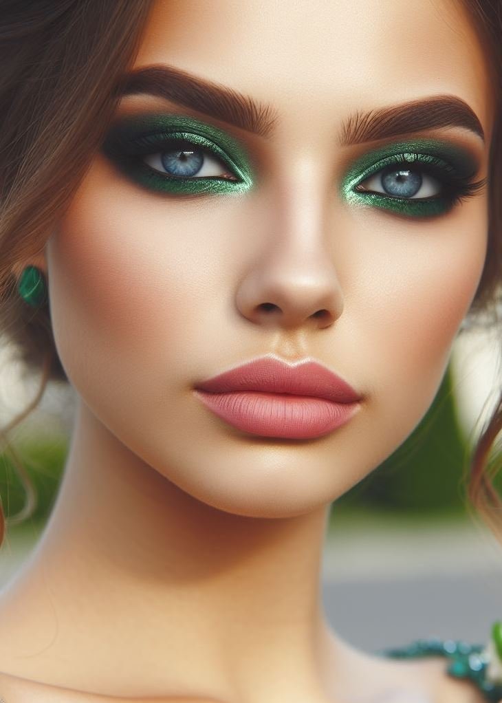 Feeling bold but romantic? This prom makeup combines a fierce emerald green eyeliner with a soft, pink lip for a unique and unforgettable look. 