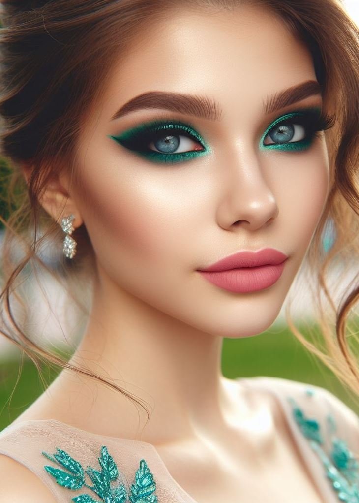 Emerald green eyeliner takes center stage in this prom makeup look! Paired with a soft pink lip, this look is perfect for those who want to make a statement while keeping it graceful. ✨