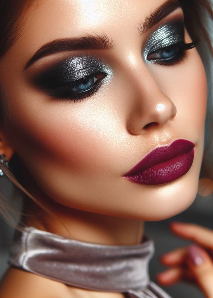 Inner rockstar unleashed! Ditch the glitter for a gunmetal grey smokey eye and plum lips. This edgy and dramatic combination is perfect for channeling your inner rockstar.