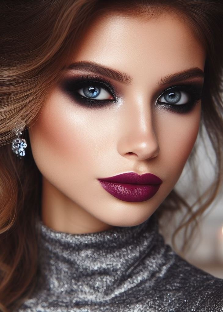 Date night with a bite! A gunmetal grey smokey eye with plum lips offers a sultry and sophisticated look with a touch of edge, perfect for leaving a lasting impression on your date.