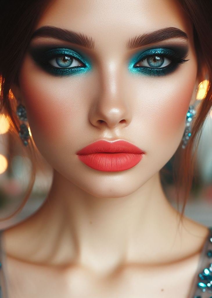 Mermaid vibes, landlocked glam! Channel your inner mermaid with a teal smokey eye, but keep it wearable with coral lips. This unexpected pairing is perfect for a night out or a costume party with a twist.