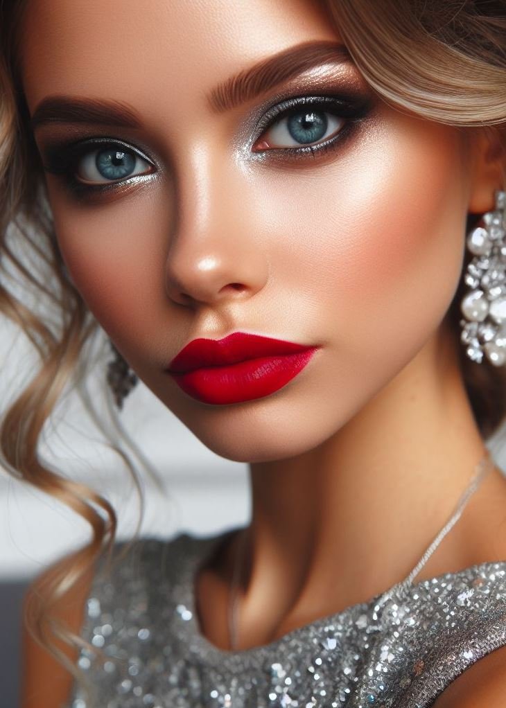 Holiday glam that shines! Silver smokey eyes sparkle with festive flair, while a bold red lip adds a touch of drama. This statement-making combo is perfect for any holiday party.