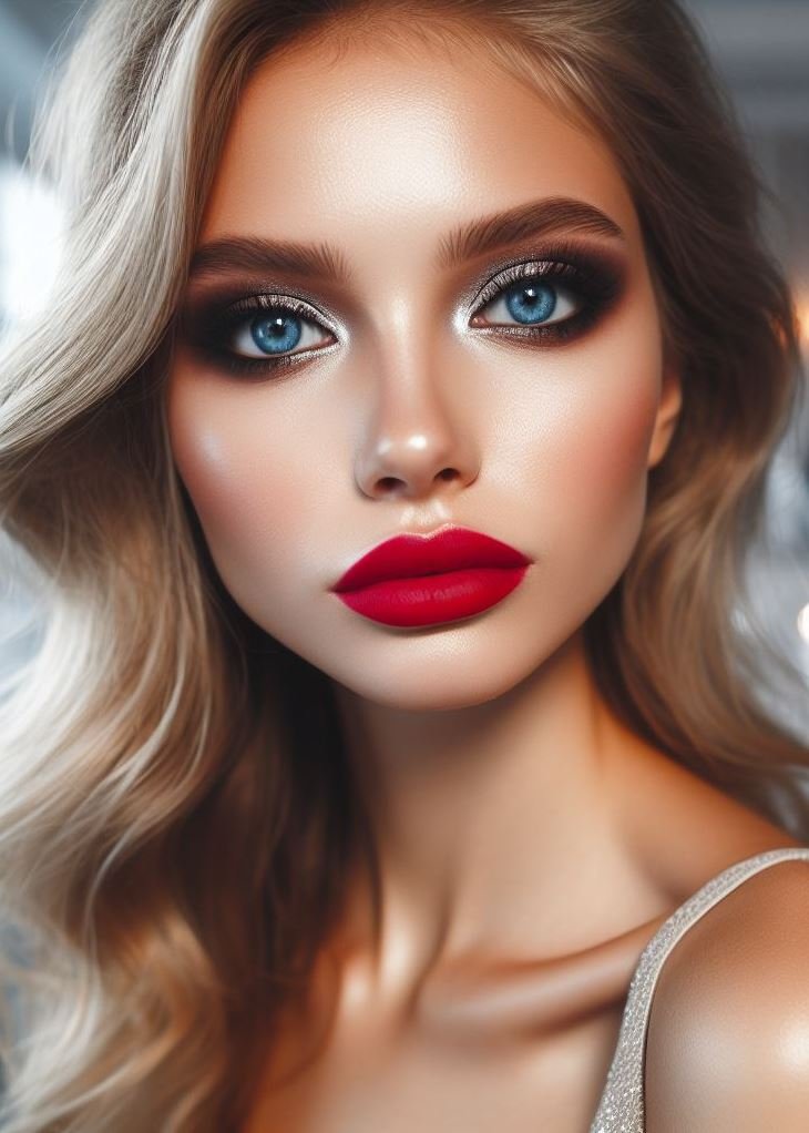 Go bold or go home! Silver smokey eyes and bold red lips are a daring and unforgettable combination, perfect for those who aren't afraid to stand out and make a statement.