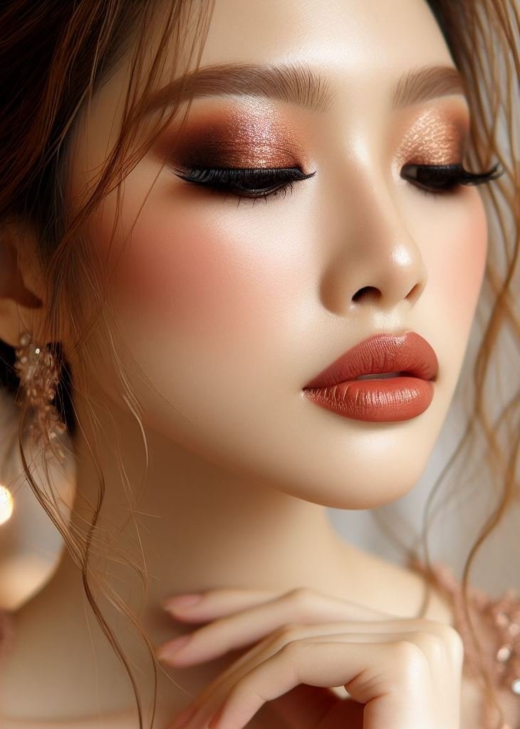 Embrace the earth tones! Rustic terracotta smokey eyes paired with warm brown lips create an earthy and warm look, perfect for channeling your inner autumn goddess or adding a touch of nature-inspired beauty to your everyday makeup.