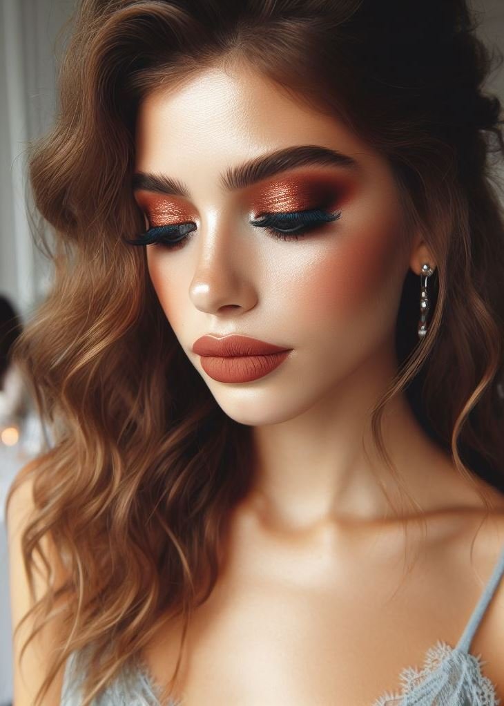 More than just bronze! Terracotta offers a unique twist on the classic bronze smokey eye. Paired with warm brown lips, it creates a look that's both earthy and glamorous.