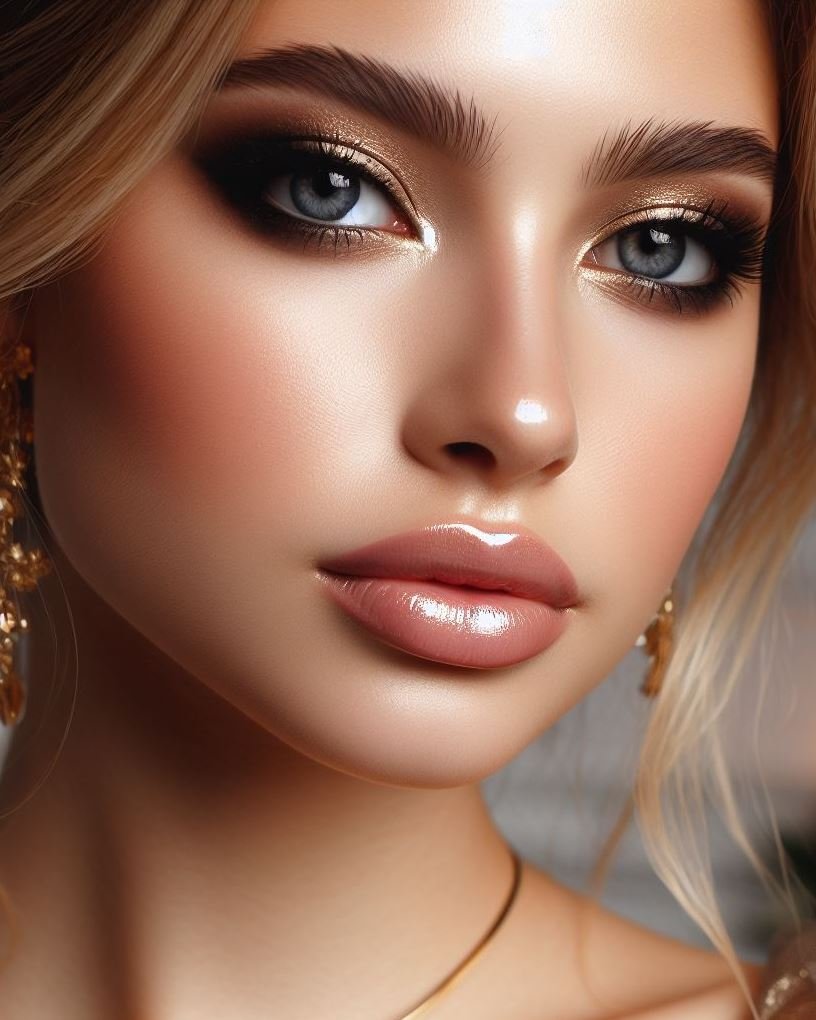 Golden glow for a goddess look! Champagne gold smokey eyes paired with glossy nude lips create a soft and luminous look, perfect for weddings, prom, or adding a touch of ethereal beauty to your everyday makeup.