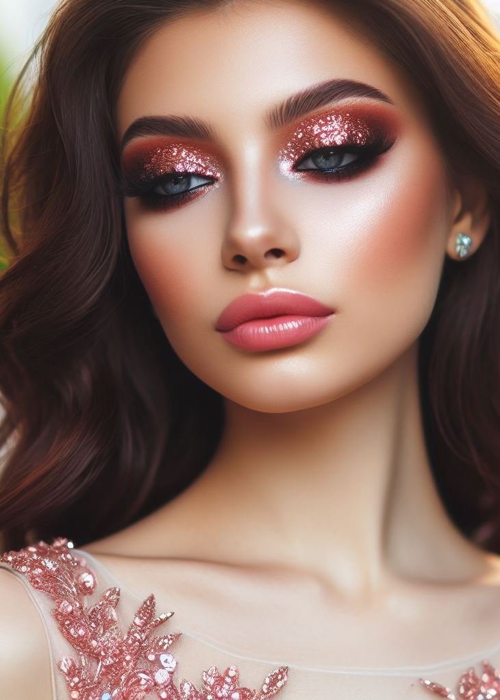 Shine bright like a diamond at prom! ✨ This glamorous look features a stunning rose gold glittery eyeshadow for a touch of magic and sparkle on your special night.