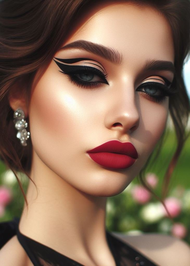 Forget the basic! This prom makeup combines a fierce graphic eyeliner with a bold lip for a unique and unforgettable statement. Werk it, queen!