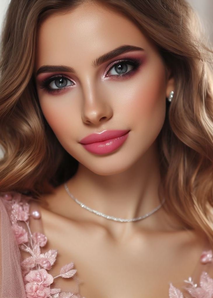 Embrace the blushing bride! Soft pink smokey eyes paired with rosy lips create a romantic and delicate look, perfect for weddings, prom, or adding a touch of ethereal beauty to any occasion.