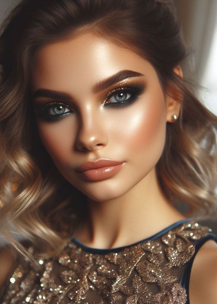 Ditch the harsh black! Brown smokey eyes with gold shimmer offer a softer, more approachable take on the classic smokey eye. It's perfect for everyday wear or a night out.