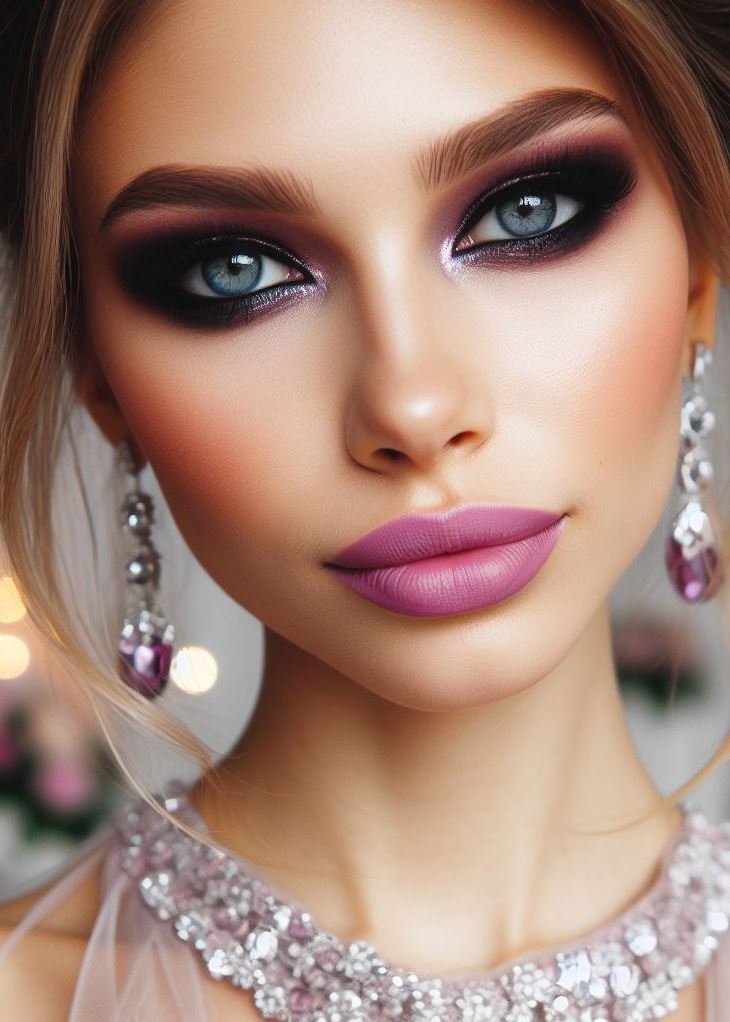 Unleash your inner fairy! Smokey lavender eyes paired with lilac lips create a dreamy and ethereal look, perfect for adding a touch of whimsical beauty to your everyday makeup or a costume party.