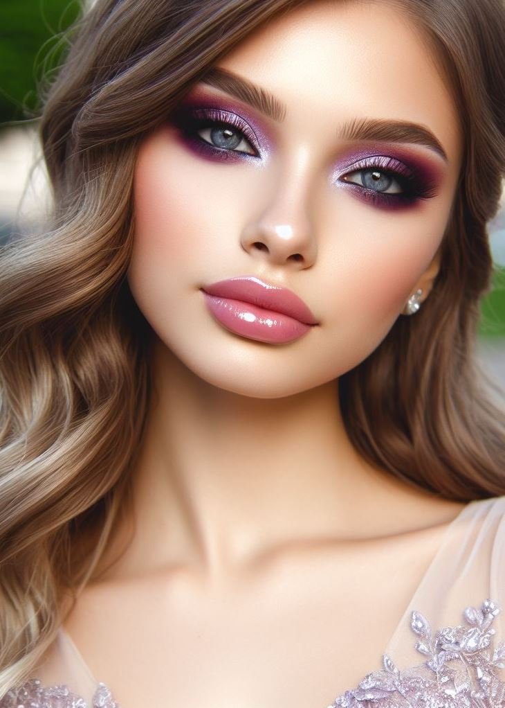 Ditch the matte for prom! This look combines a gorgeous blend of soft purple eyeshadows with a glossy lip for a glamorous and unforgettable entrance.