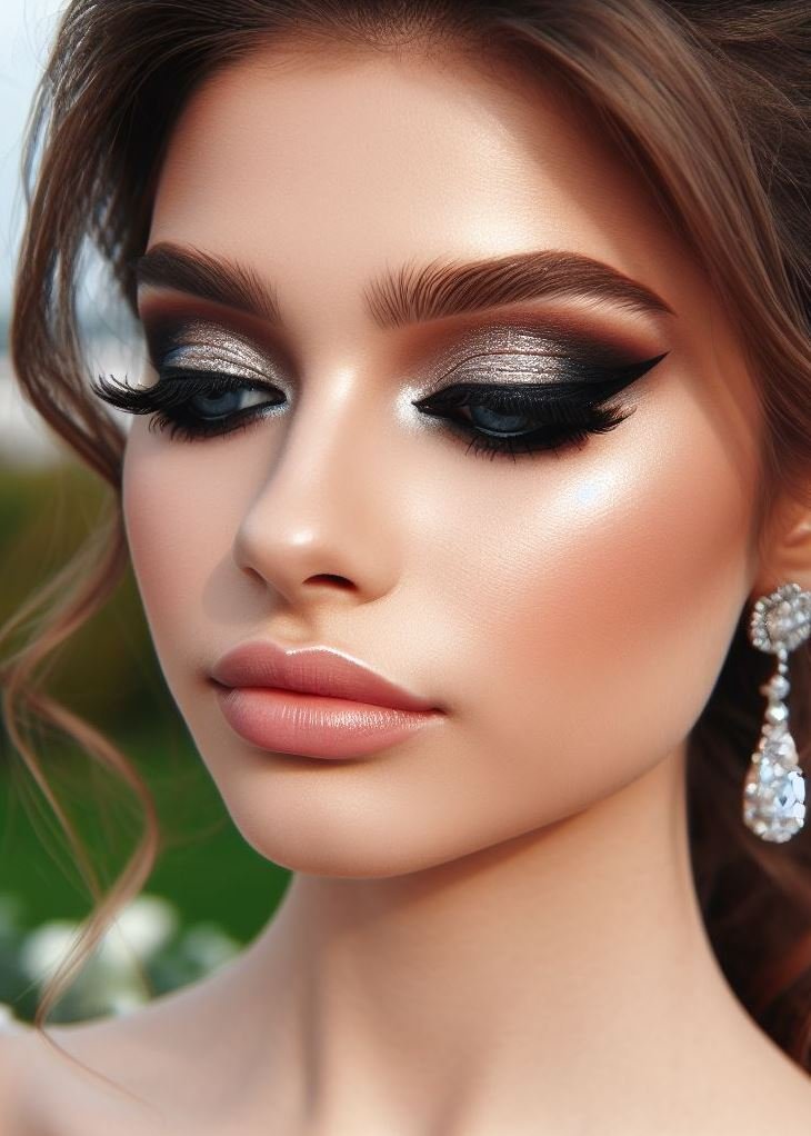 Smoky glam for prom night! ✨ This dramatic look features a mesmerizing metallic smokey eye with a sharp winged liner for a sultry and unforgettable statement.