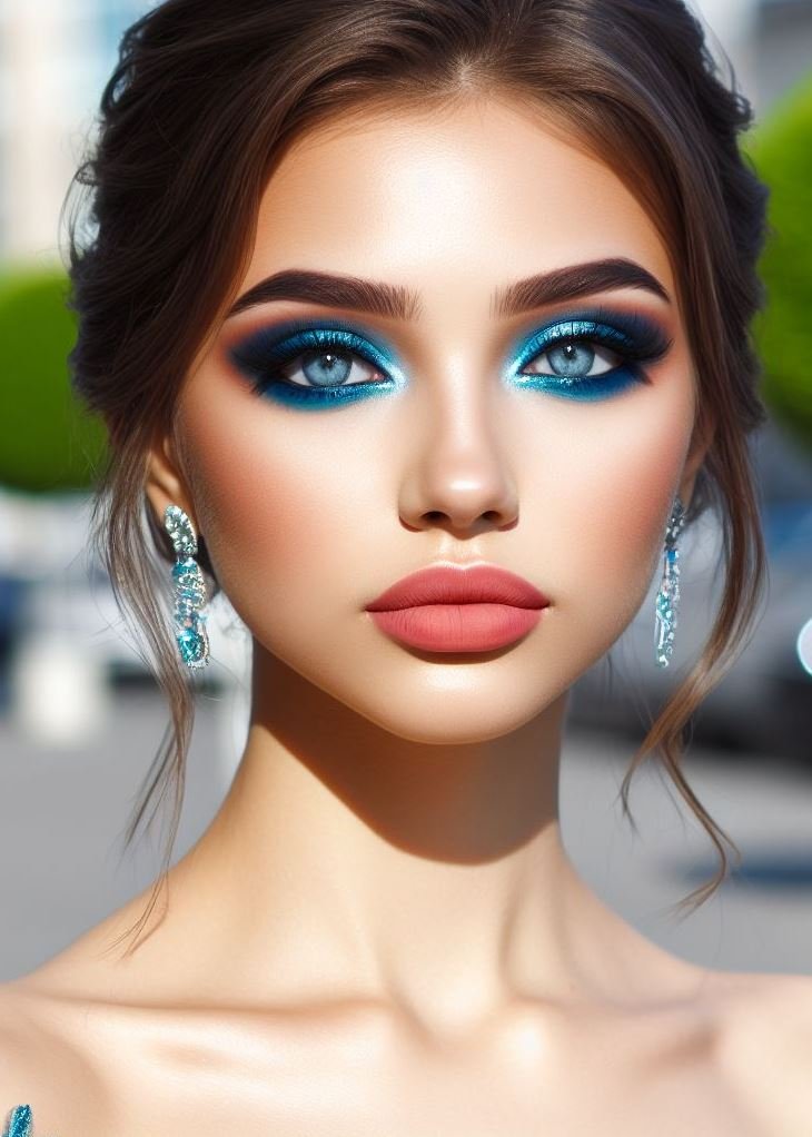 Vivid eyes, soft lips! This prom makeup look pairs a bold vibrant blue eyeshadow with a nude lip for a look that's both glamorous and perfectly complements your natural beauty.