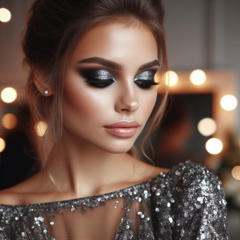 Charcoal Grey Smokey Eye with Silver Glitter