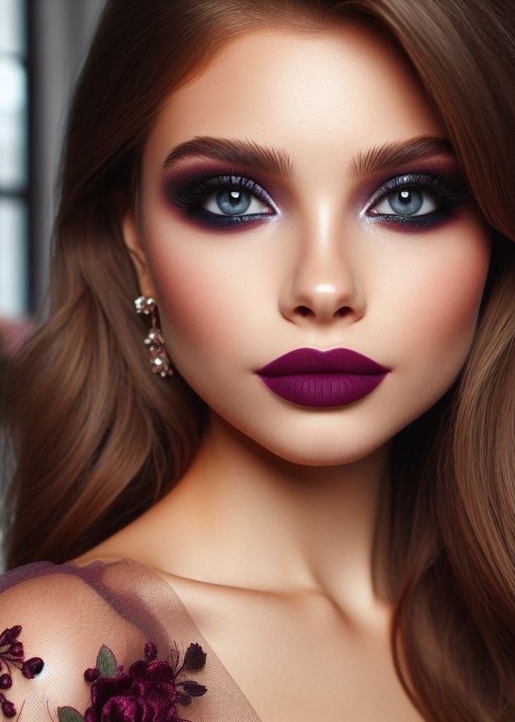 Dive into romance! Plum smokey eyes paired with berry lips create a deep and captivating look, perfect for a date night or a night out with the girls.