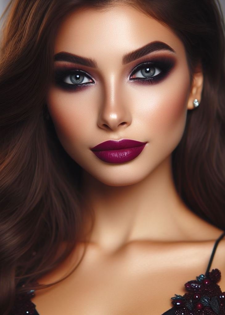 Embrace the mystery! Plum smokey eyes and berry lips offer a sultry and sophisticated vibe, perfect for those who want to leave a lasting impression.