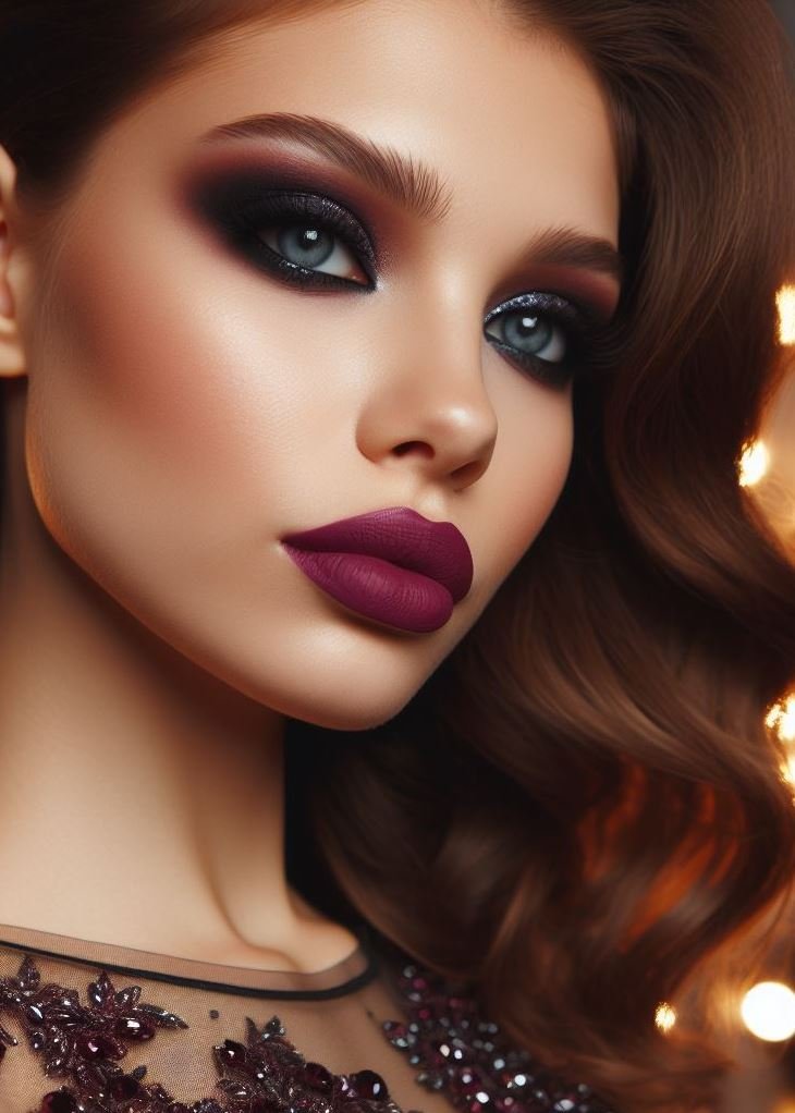 Channel your inner rock royalty! Plum smokey eyes with berry lips create an edgy yet glamorous look, perfect for a concert or a night out on the town.