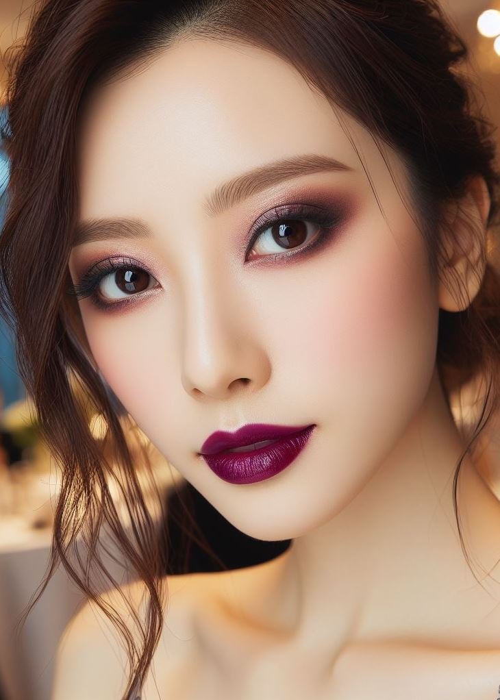 Make a statement, not a war! Plum smokey eyes and berry lips offer a dramatic yet wearable makeup look, perfect for those who want to stand out without being too over-the-top.