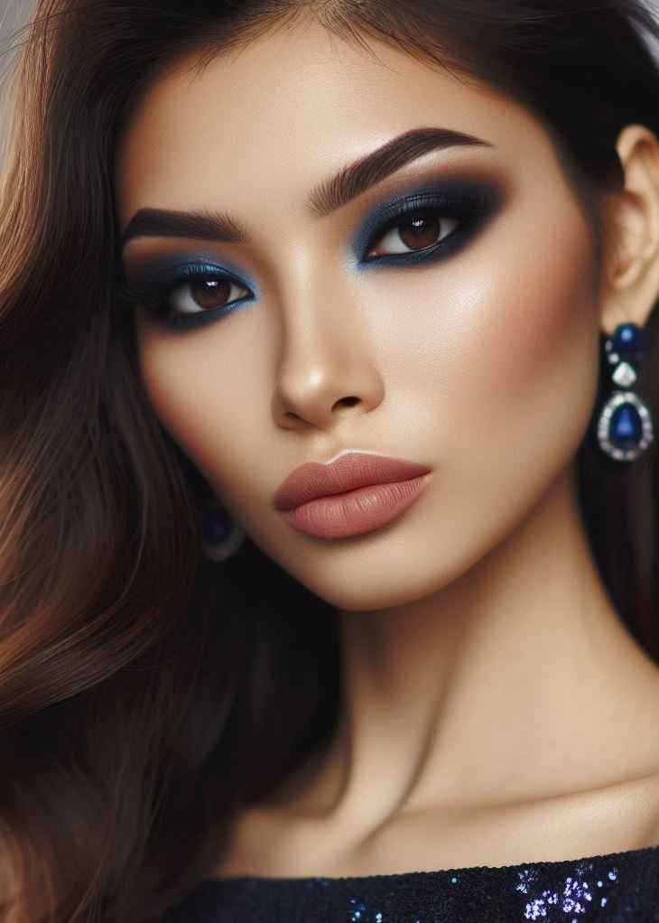 Ditch the black! Navy blue smokey eyes with nude lips offer a bold and sophisticated twist on the classic smokey eye. This unexpected color combo is perfect for making a statement.