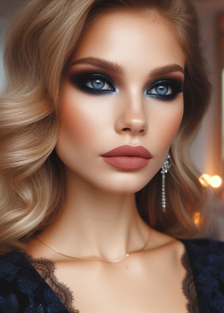 Work-to-weekend glam! Transition your makeup from office to after-hours with a navy blue smokey eye and nude lips. This dramatic yet sophisticated combination is perfect for a night out with colleagues.