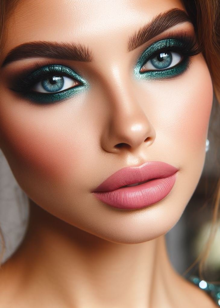 Make green with envy! An emerald green smokey eye with soft pink lips is a unique and mesmerizing combination that's sure to turn heads.