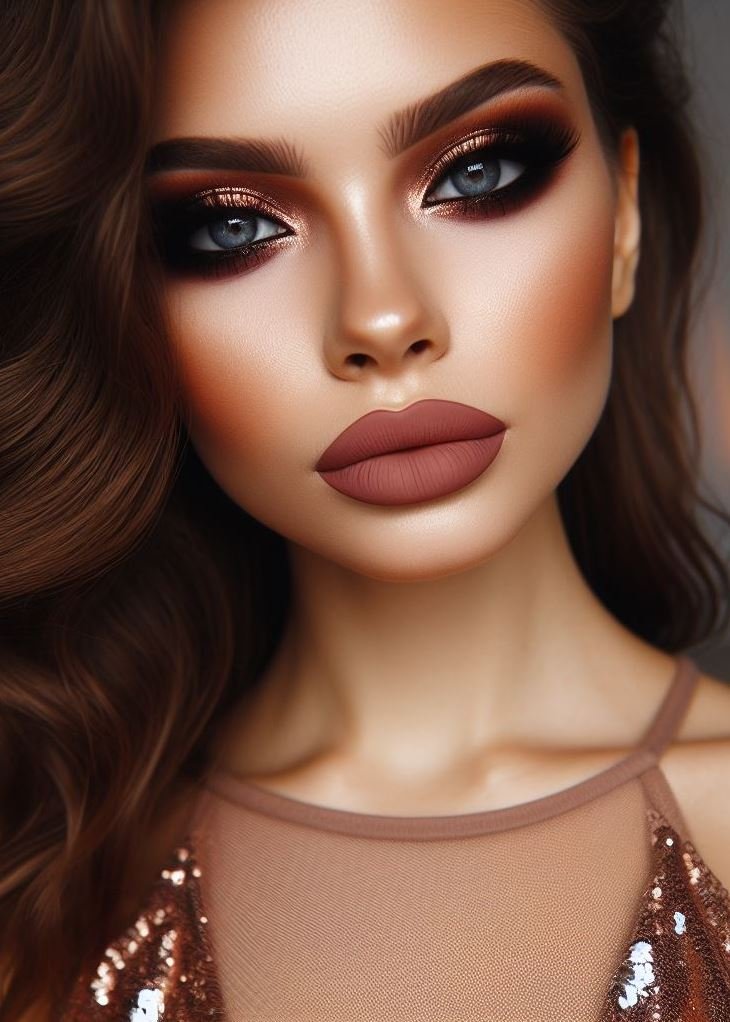 Date night done differently! Ditch the red lipstick and opt for a copper smokey eye with matte brown lips. This sultry yet wearable look is perfect for a romantic rendezvous.