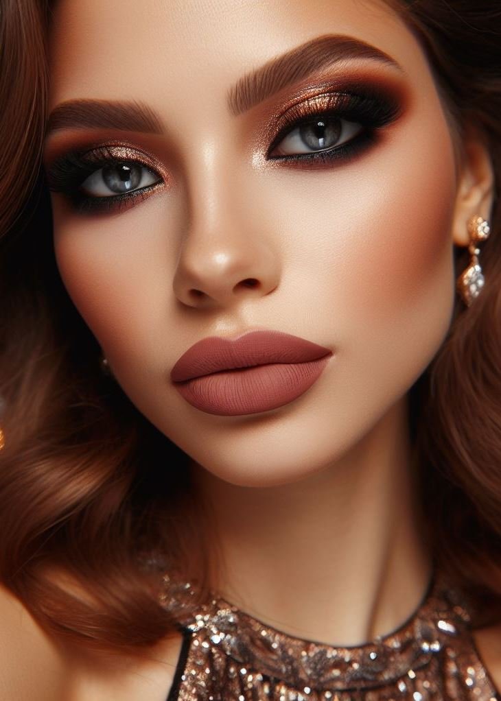 Green eyes, rejoice! Copper smokey eyes with matte brown lips are particularly flattering for green eyes, enhancing their natural emerald tones.