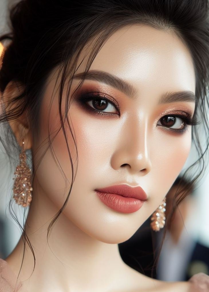 Channel summer vibes year-round! Bronze smokey eyes with peachy lips create a sun-kissed and glamorous look, perfect for any season. This warm and inviting combination adds a touch of shimmer and glow.