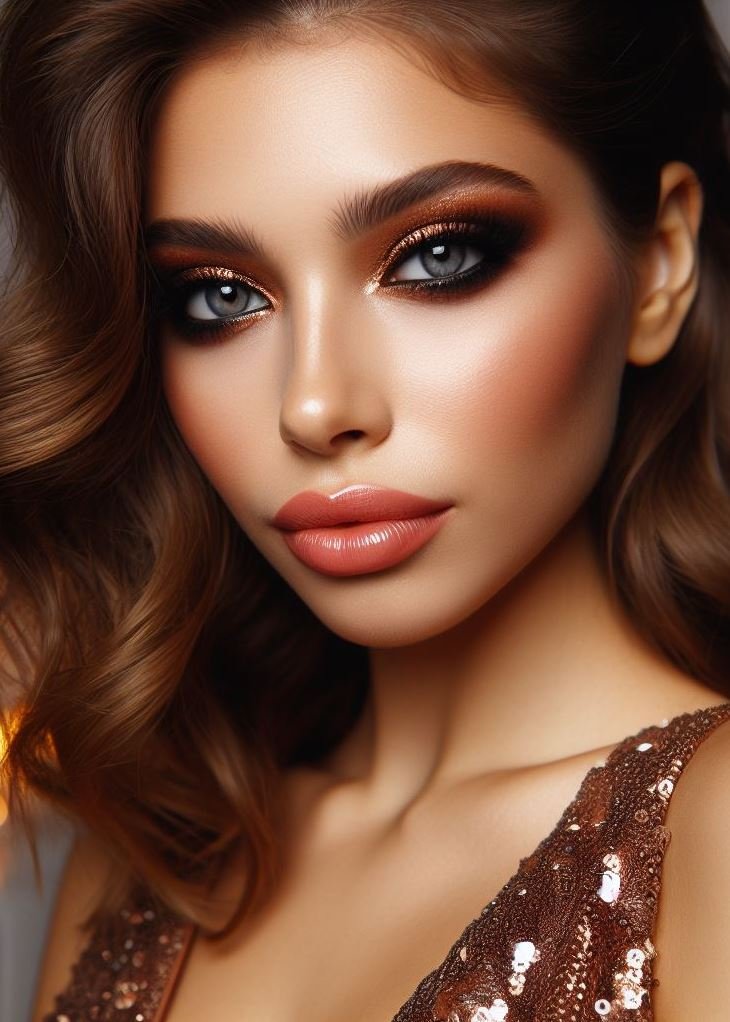 No foundation needed! The warm tones of bronze smokey eyes and peachy lips naturally enhance your complexion, making this a great option for a no-makeup makeup day.