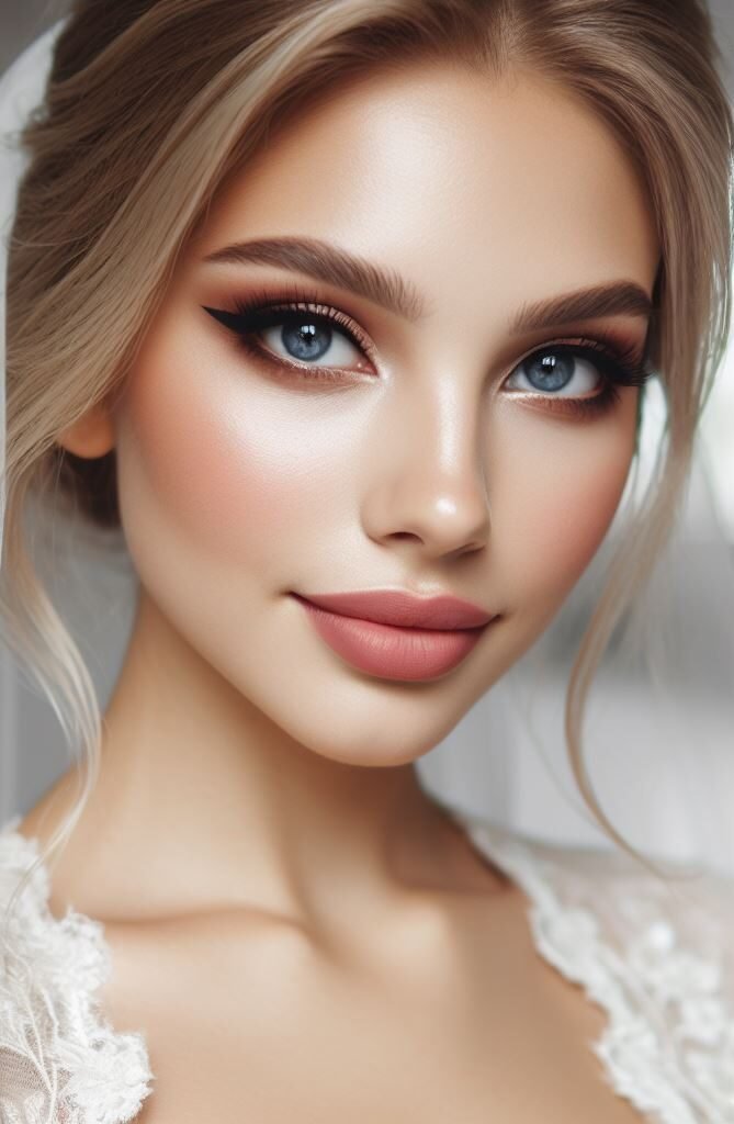 Effortless elegance for the modern bride! This bridal makeup look combines a natural, dewy complexion with a delicate winged eyeliner for a minimalist yet glamorous look that lets your natural beauty shine through.