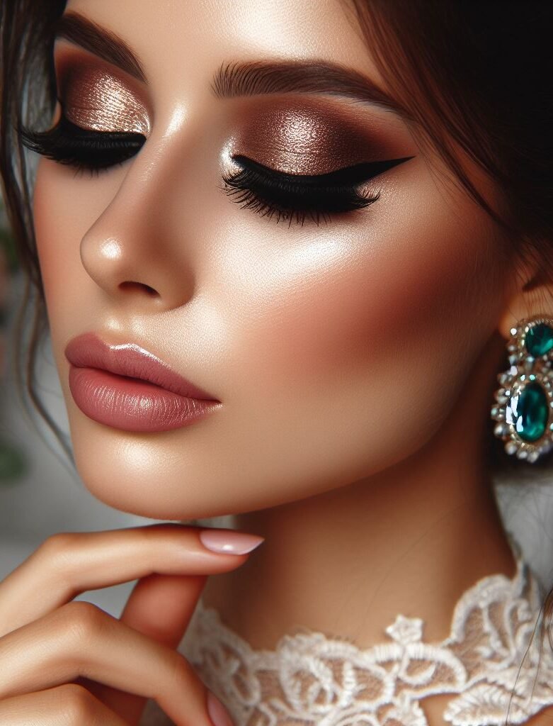 Smoky & Sultry with a touch of bronze shimmer! ✨ Channel a touch of romantic mystery with a soft smokey eye blended in warm browns or taupes. A touch of shimmering bronze eyeshadow adds a touch of warmth and dimension to the look. Finish with a deep plum or nude lip color for a captivating and sophisticated look with a hint of sun-kissed glamour.