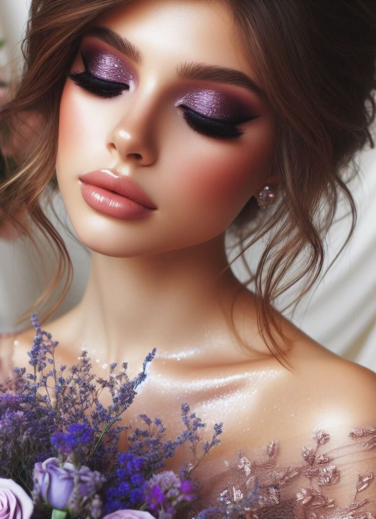 Modern glam with a touch of lavender smoke! ✨ Elevate your bridal makeup with a touch of modern drama. A flawless base with light to medium coverage creates a polished look. A soft smokey eye blended in warm browns or taupes is infused with a touch of shimmering lavender eyeshadow for a unique and captivating effect. Finish with a nude lip color in a satin finish for a touch of timeless elegance with a modern twist.