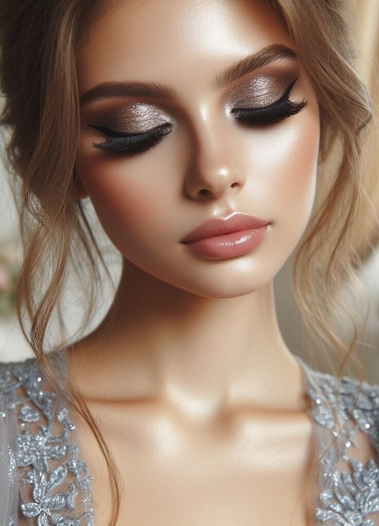 Smoky Drama with a Silver Lining! ✨ Channel a touch of modern romance with a hint of mystery. This bridal makeup utilizes a soft smokey eye blended in warm browns and taupes, infused with a touch of shimmering silver eyeshadow on the lid. The brown undertone adds depth and dimension, while the silver adds a touch of light and drama. Finish with a deep berry lip color for a captivating and sophisticated look with a touch of unexpected sparkle.