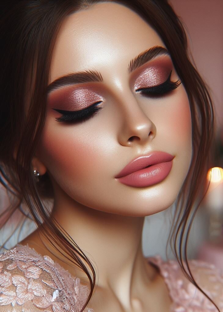 Modern Drama with a Rose Gold Twist! ✨ Elevate your bridal makeup with a touch of modern drama. A flawless base with light to medium coverage ensures a polished look. A soft smokey eye blended in warm browns or taupes is infused with a touch of rose gold eyeshadow on the lid or blended throughout the crease. The brown undertone adds depth and dimension, while the rose gold adds a touch of warmth and sophistication. Finish with a bold, deep red lip color for a captivating and sophisticated look with a touch of modern glamour.