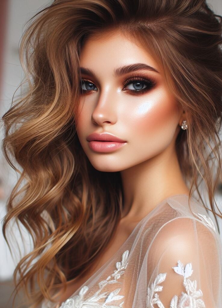 Subtle smoke for a touch of drama! Don't shy away from smokey eyes on your wedding day! This look utilizes a soft, diffused smokey eye effect in neutral tones, keeping the lips nude and matte for a touch of timeless elegance with a hint of drama.