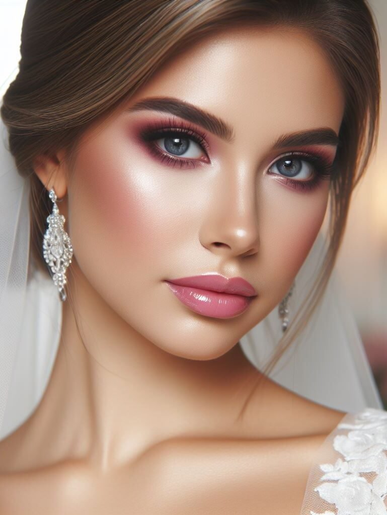 Modern Princess with a Pop of Pink! ✨ Channel your inner princess with a flawless complexion and soft, shimmering eyeshadows in warm or neutral tones. A touch of winged eyeliner adds a touch of definition, while a bold pink lip color in a matte or satin finish becomes the statement piece of this elegant and modern bridal look.