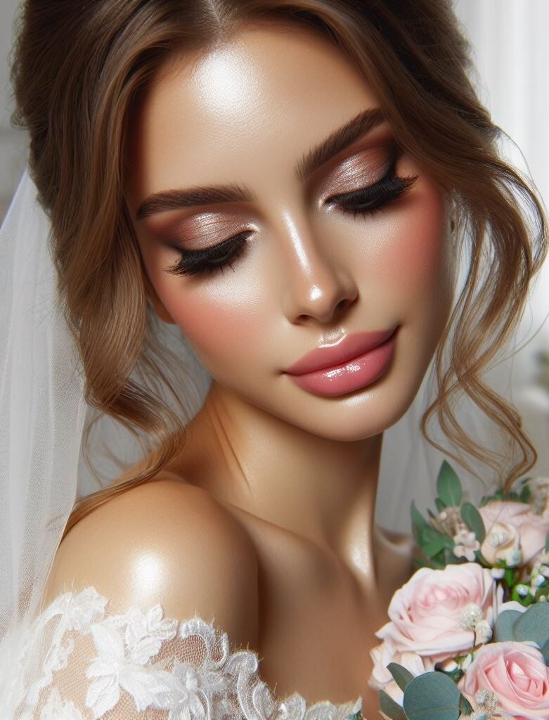 Blush & Bloom for your "I do!" ✨ This bridal makeup features a soft, dewy complexion and a touch of rosy blush that complements your pink lip color beautifully. Delicate pink eyeshadows with a hint of shimmer add a touch of romance, creating a fresh and ethereal look perfect for your wedding day.